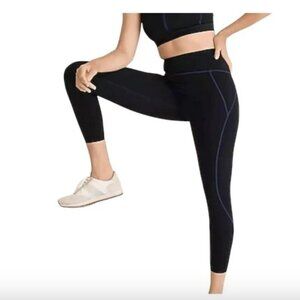 J. Crew Leggings High Rise Active Sleek Stretch Black Blue Stitching L EUC